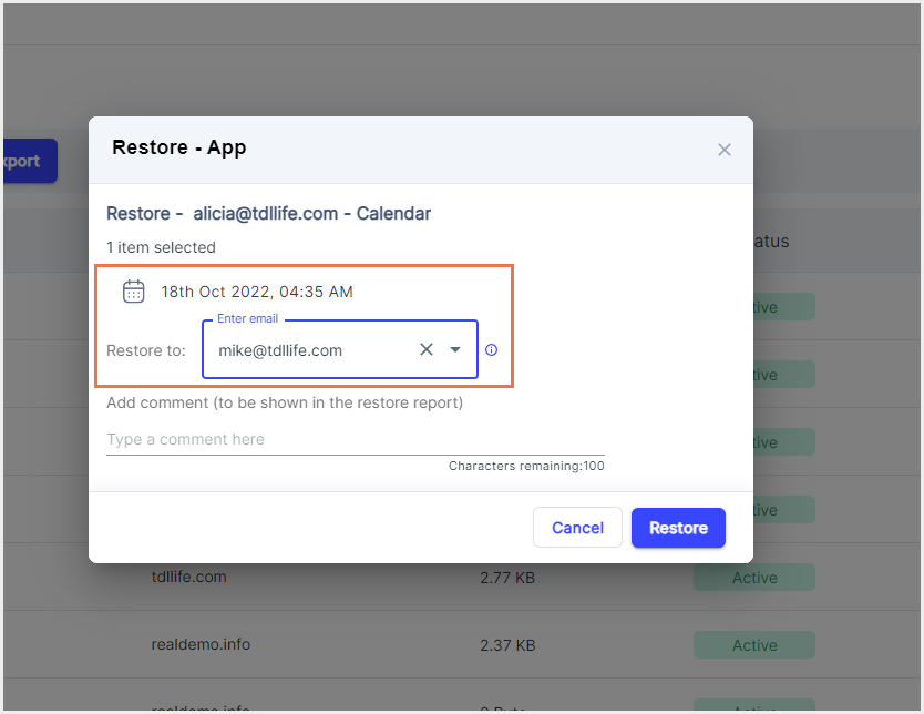 How can I restore my Google Calendar data from the SysCloud backup